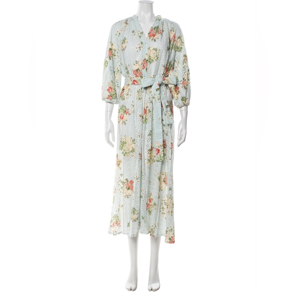HEMANT & NANDITA Pale Blue Floral Eyelet Maxi Dress